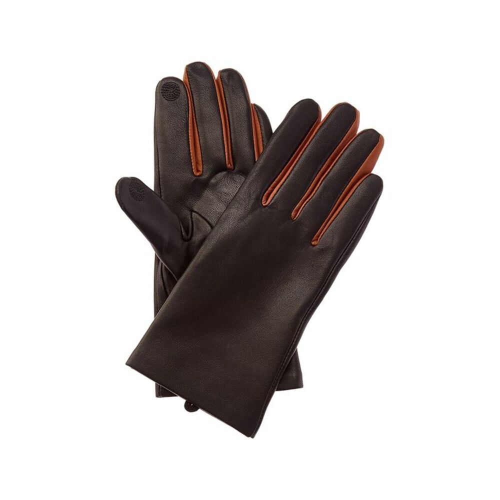 Bruno Magli 2-Tone Cashmere-Lined Leather Gloves, Black